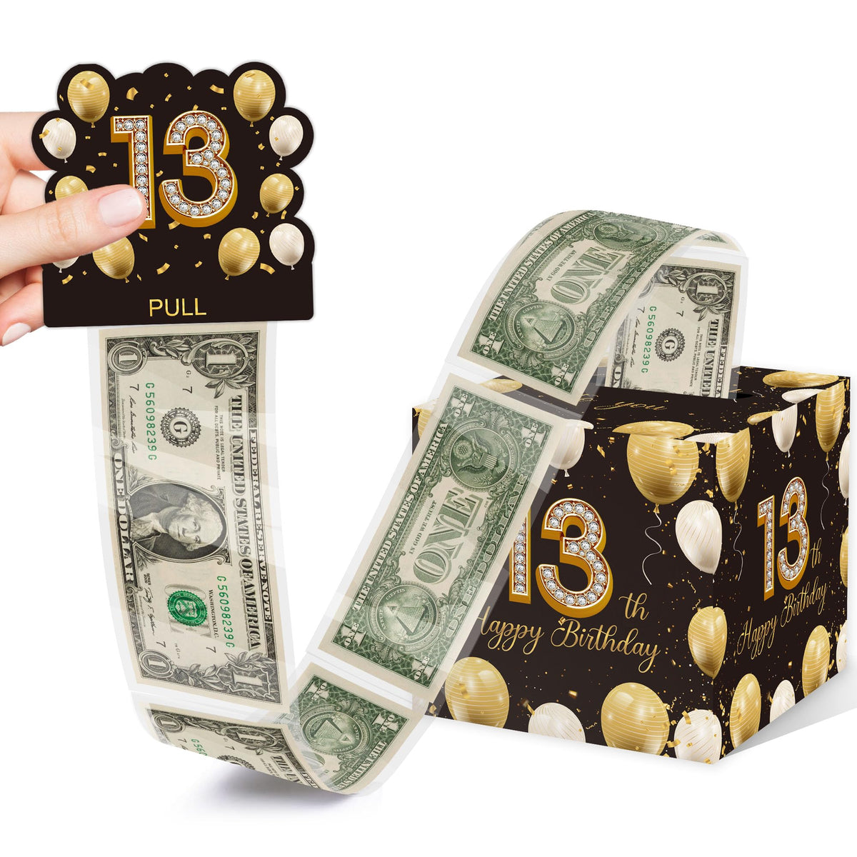 Azbuk Happy Birthday Money Gift Boxes for Cash, 13th Birthday Surprise Gift Box, 13th Birthday Gifts for Boys Girl, 13th Birthday Party Decorations Supplies?with 35PCS Bags?