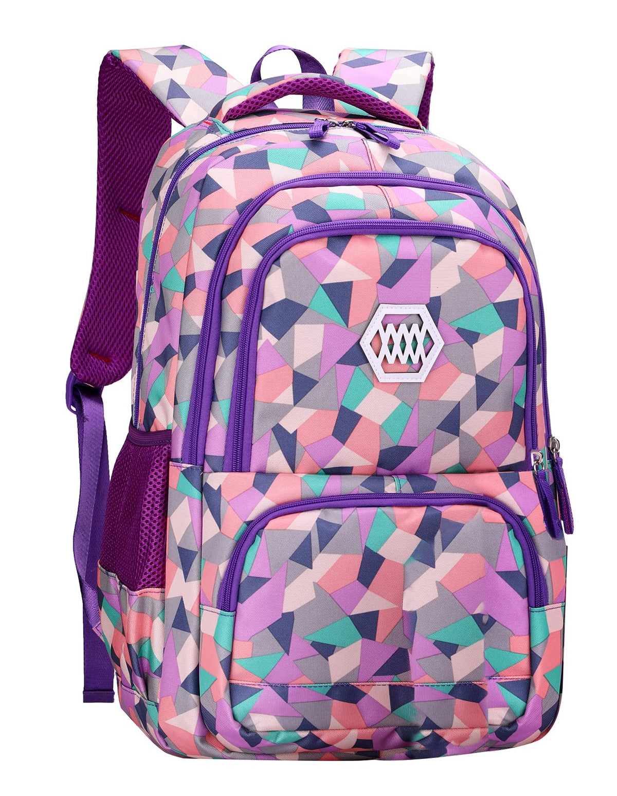 SellerFun Girl Geometric Printed Primary Junior High University School Bag Bookbag Backpack(2# Purple,19L)