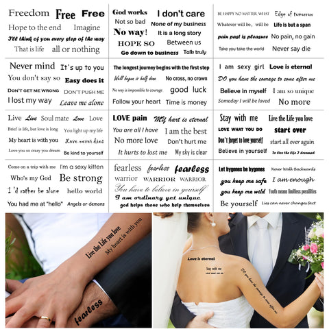 English Tattoo Stickers, 12-Sheet Temporary Tattoos for Women Men, Inspirational Love Letter Short Sentence Personalized Aesthetic Tattoos for Adult Kids
