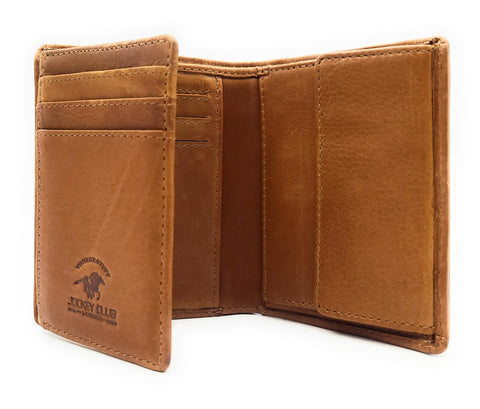 Genuine Leather Mini Wallet Vintage Waxed Cowhide Leather with RFID Protection, Cognac brown, S, Retro