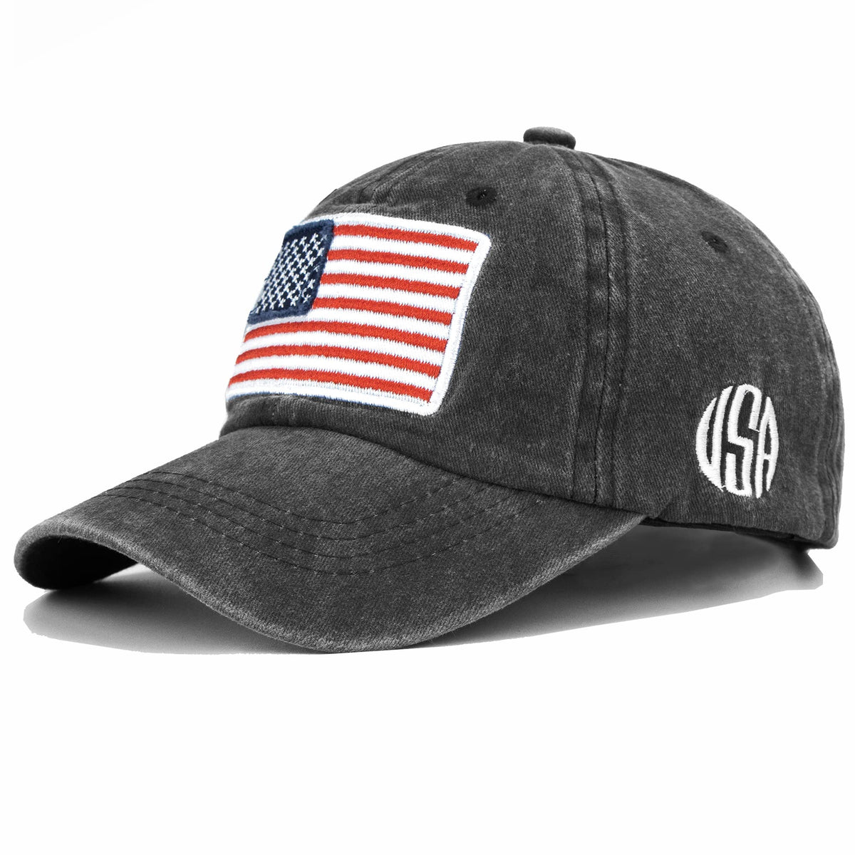 IZUS Washed Baseball-Hats American-Flag Distressed - 100% Distressed Cotton Dad Hat Embroiderred for Unisex (Black)
