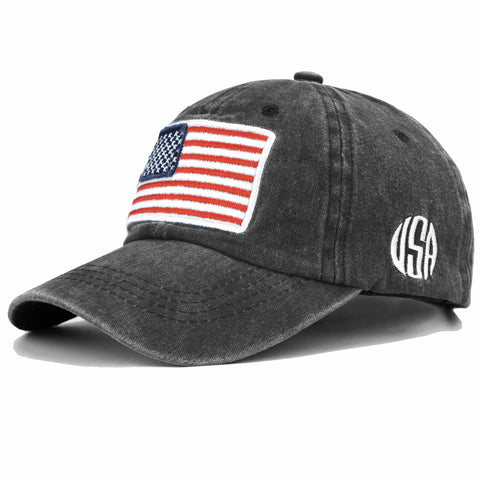 IZUS Washed Baseball-Hats American-Flag Distressed - 100% Distressed Cotton Dad Hat Embroiderred for Unisex (Black)