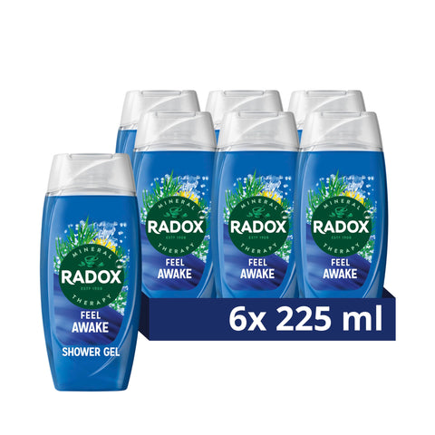 Radox Mineral Therapy Feel Awake Men 2in1 Shower Gel & Shampoo with Fennel & Sea Minerals - 225ml (Pack of 6)