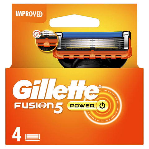 Gillette Fusion5 Power Razor Blades Men, Pack of 4 Razor Blade Refills with Precision Trimmer, 5 Anti-Friction Blades, Suitable for Mailbox