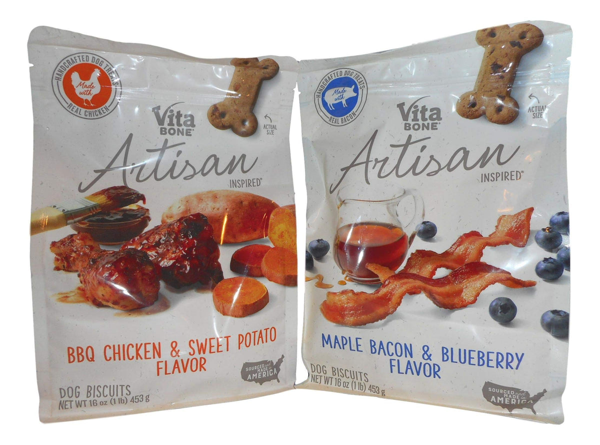 Vita Bone Artisan Inspired Dog Biscuits (BBQ Chicken & Sweet Potato Flavor and Maple Bacon & Blueberry Flavor) 2 Pack