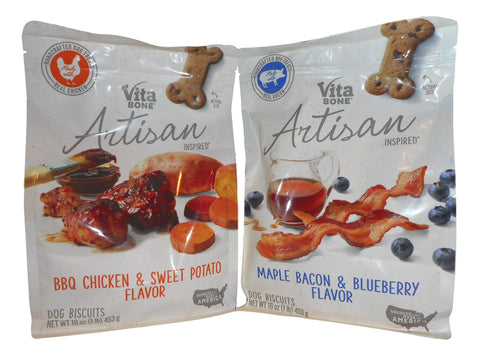 Vita Bone Artisan Inspired Dog Biscuits (BBQ Chicken & Sweet Potato Flavor and Maple Bacon & Blueberry Flavor) 2 Pack