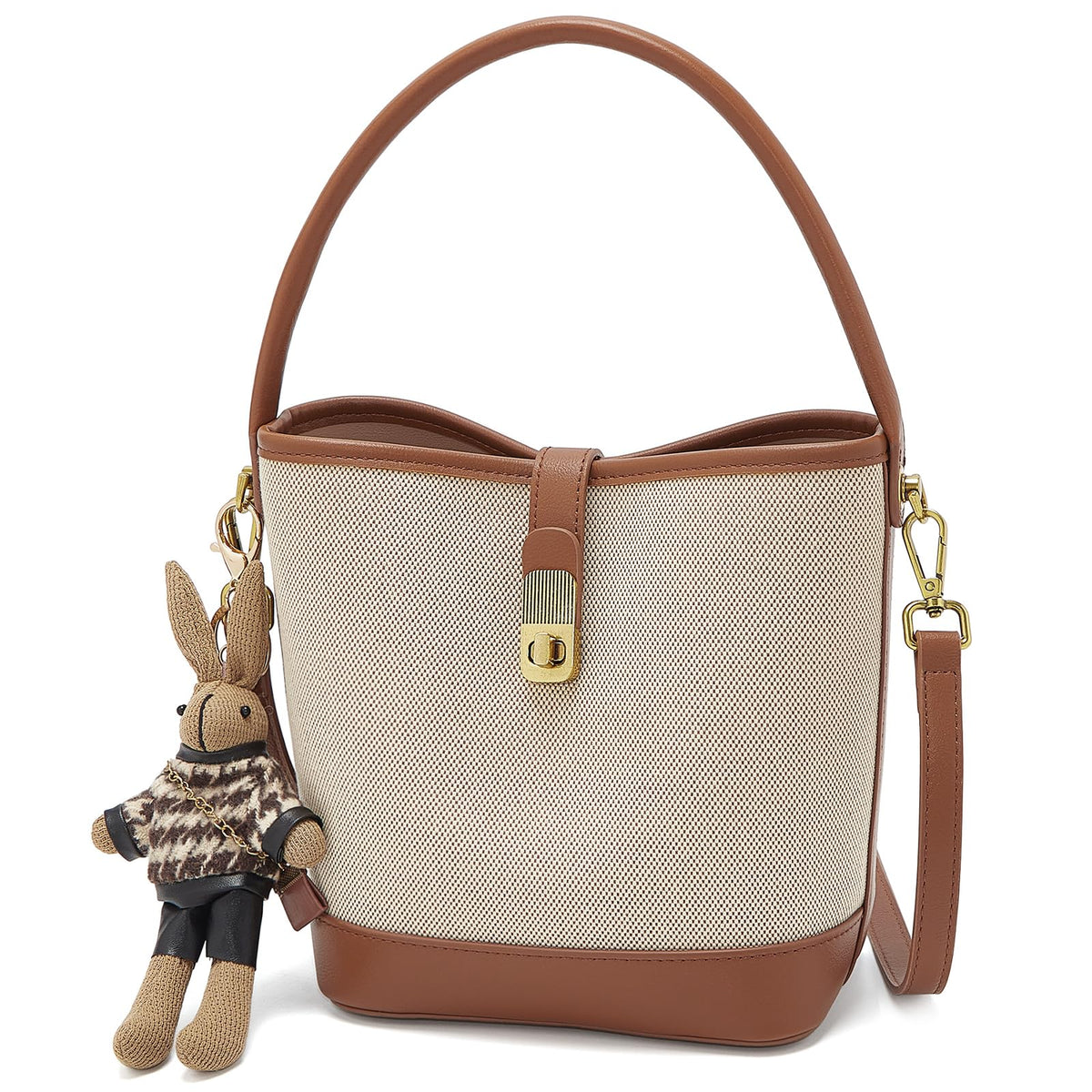 LAORENTOU Small Fabric Bucket Top-handle Crossbody Bag for Women Satchel Trendy Handbags Canvas(Brown)
