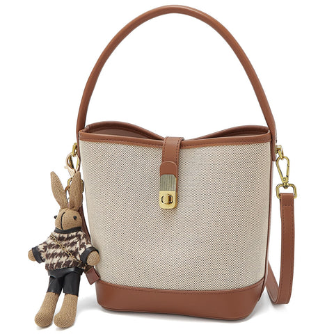 LAORENTOU Small Fabric Bucket Top-handle Crossbody Bag for Women Satchel Trendy Handbags Canvas(Brown)