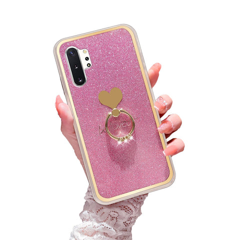 Case for Galaxy Note 10 Plus Girls Women Cute Luxury Glitter Shiny Sparkly Shell with Ring Kickstand UPC Soft Slim Bumper Shockproof Protective Phone Cover for Samsung Galaxy Note 10 Plus - Pink