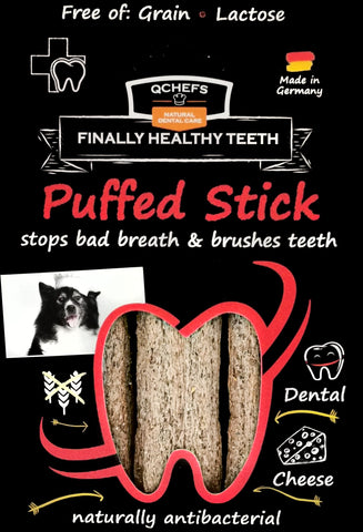 QCHEFS Puffed Sticks 3er | Dogs Dental Care Snack | Chews against Bad Breath| Scaler | Dogs treat