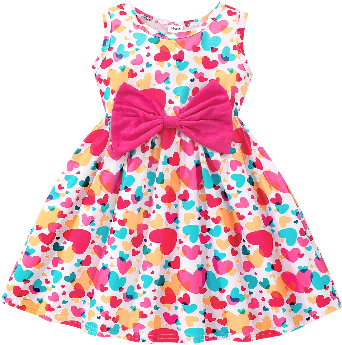 Little Girls Valentine's Day A-Line Dress Kids Bowknot Love Heart Casual Outfits for Party Toddler Girl Sleeveless Summer Dresses 2-7T-1507-manyheart-2T