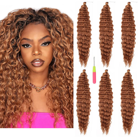 Ginger Ocean Wave Crochet Hair Extensions 22 Inch 6Packs Soft Curly Braiding Crochet Hair Deep Wavy Crochet Hair Extensions for Women #30Brown