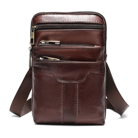 Cell Phone Shoulder Bag Leather Men, Cellphone Belt Clip Pouch Coffee, 6.7" Outdoor Sport Crossbody Bag Travel Waist Purse Hiking Fanny Pack Carry bag Smartphone Shoulder Holster Wallet with Zipper