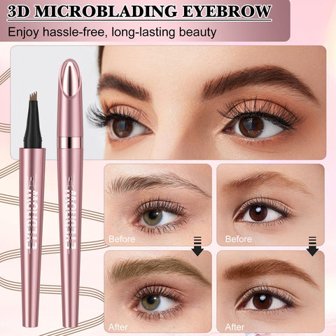 Generic 2Pcs Eyebrow Tattoo Pencil 4 Fork Tip 3D Microblading, 2024 New Waterproof Magic Eyebrow Pencil, Natural Makeup Fine Stroke Magic Eyebrow Pencil with 4 Micro-Fork Tip for Women (Light Brown)