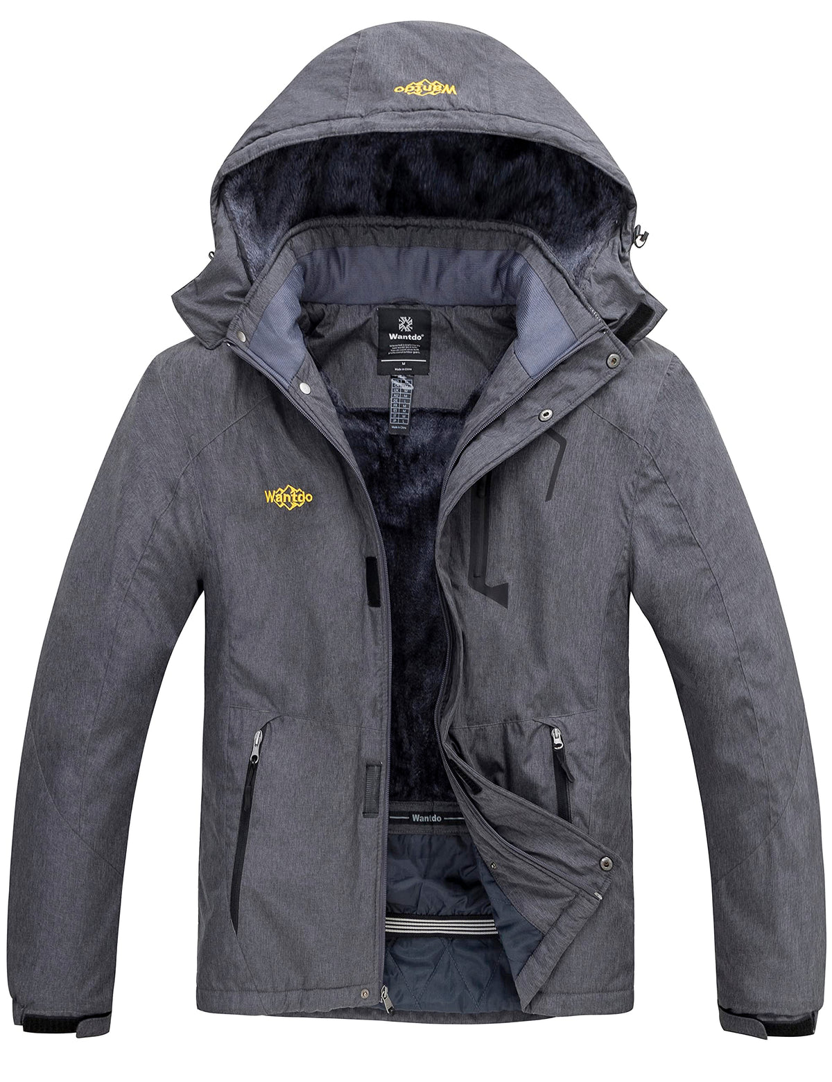 wantdo Men's Waterproof Fleece Ski Jacket Windproof Snow Jacket Dark Gray M