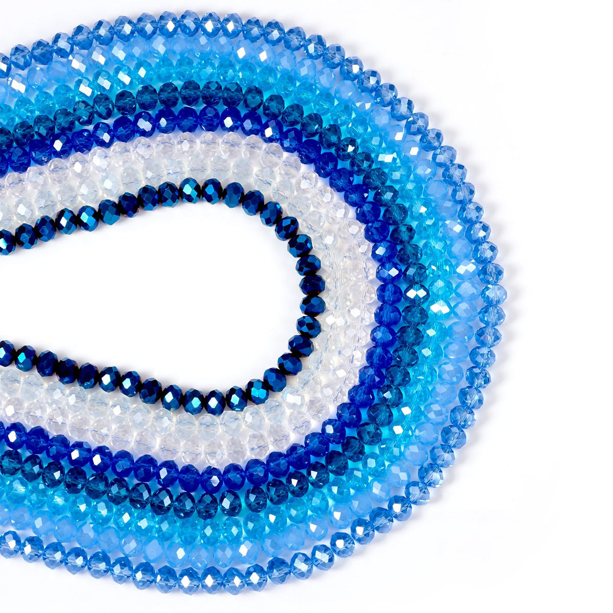 Cheriswelry 8 Strand 8mm Electroplate Glass Beads Crystal Faceted Rondelle Beads Pearl Luster Plated Loose Spacer Beads White Blue Bracelet Beads for DIY Craft Earring Necklace Jewelry Making