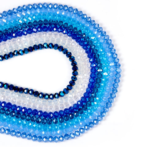 Cheriswelry 8 Strand 8mm Electroplate Glass Beads Crystal Faceted Rondelle Beads Pearl Luster Plated Loose Spacer Beads White Blue Bracelet Beads for DIY Craft Earring Necklace Jewelry Making