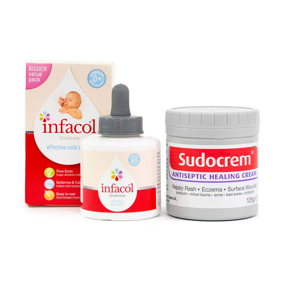 Infacol & Sudocrem New Born Bundle | Includes Infacol Colic Drops 85ml + Sudocrem Antiseptic Healing Cream 125g | Colic relief for babies and Nappy Rash Cream
