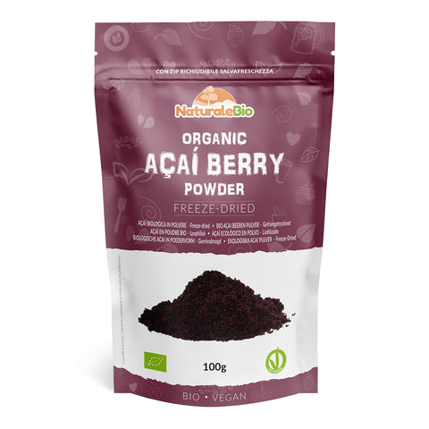 Organic Acai Berries Powder - Freeze-Dried - 100g. Brazilian Acai, Lyophilised, Raw. Extract from Açai Berry Pulp. Vegan & Vegetarian Friendly