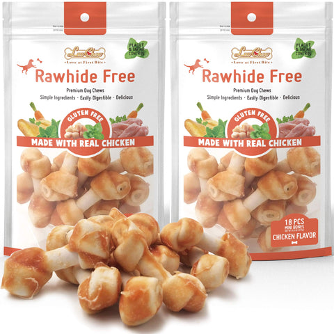 LuvChew Premium Dog Chew Bones for Small Dogs, Rawhide Free, Grain Free, Made with Limited Ingredients, Delicious Mini 18pcs/Pack x 2packs