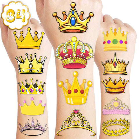 84 PCS Crown Tattoo Temorary Princess Crown Tattoos Stickers Birthday Party Favors Decorations Decor Supplies Theme Bachelorette Party Crown for Kids Cute Gifts Prizes Rewards