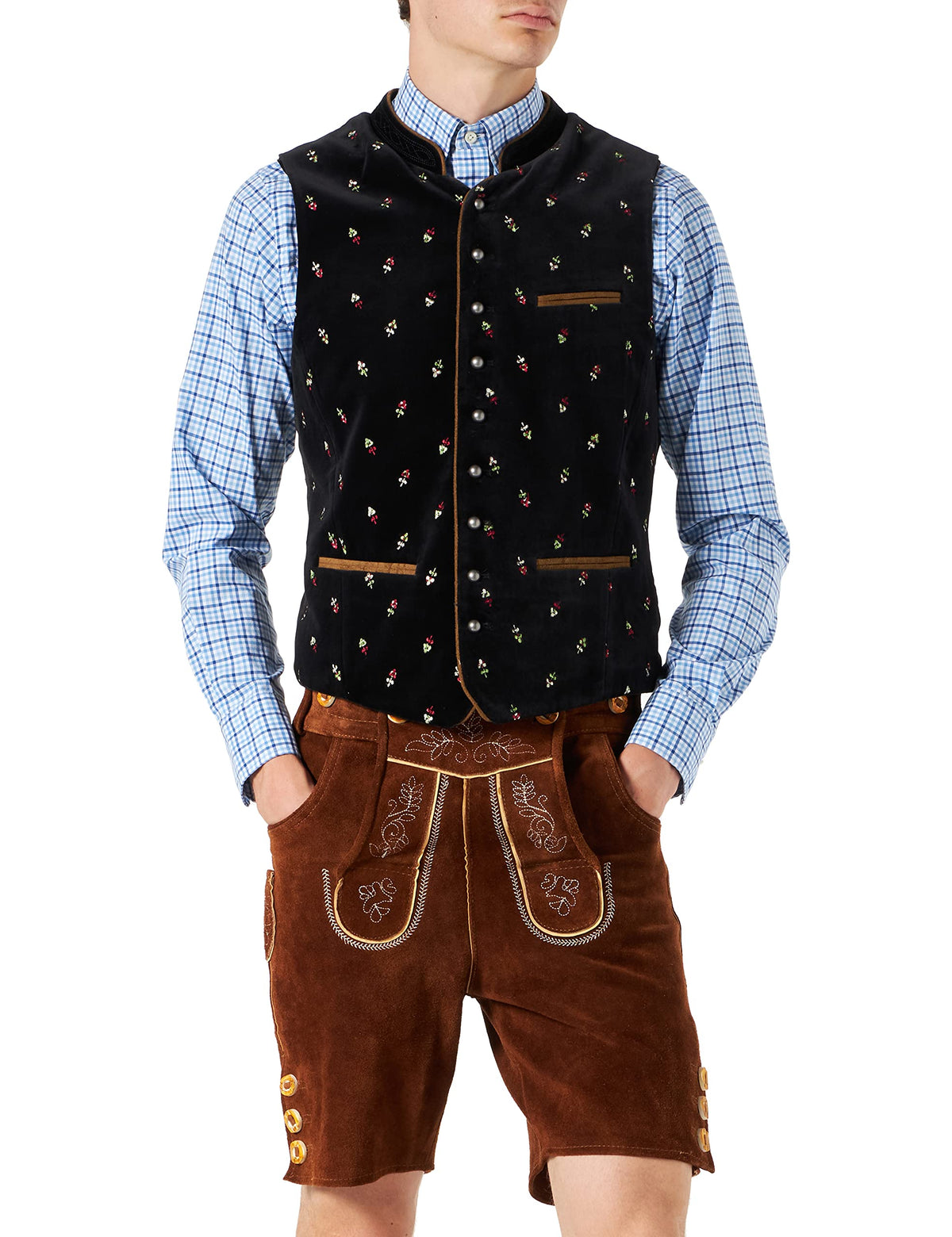 Stockerpoint Men's Weste Calzado Trachten Floral Sleeveless Cardigan, Black (schwarz), Large