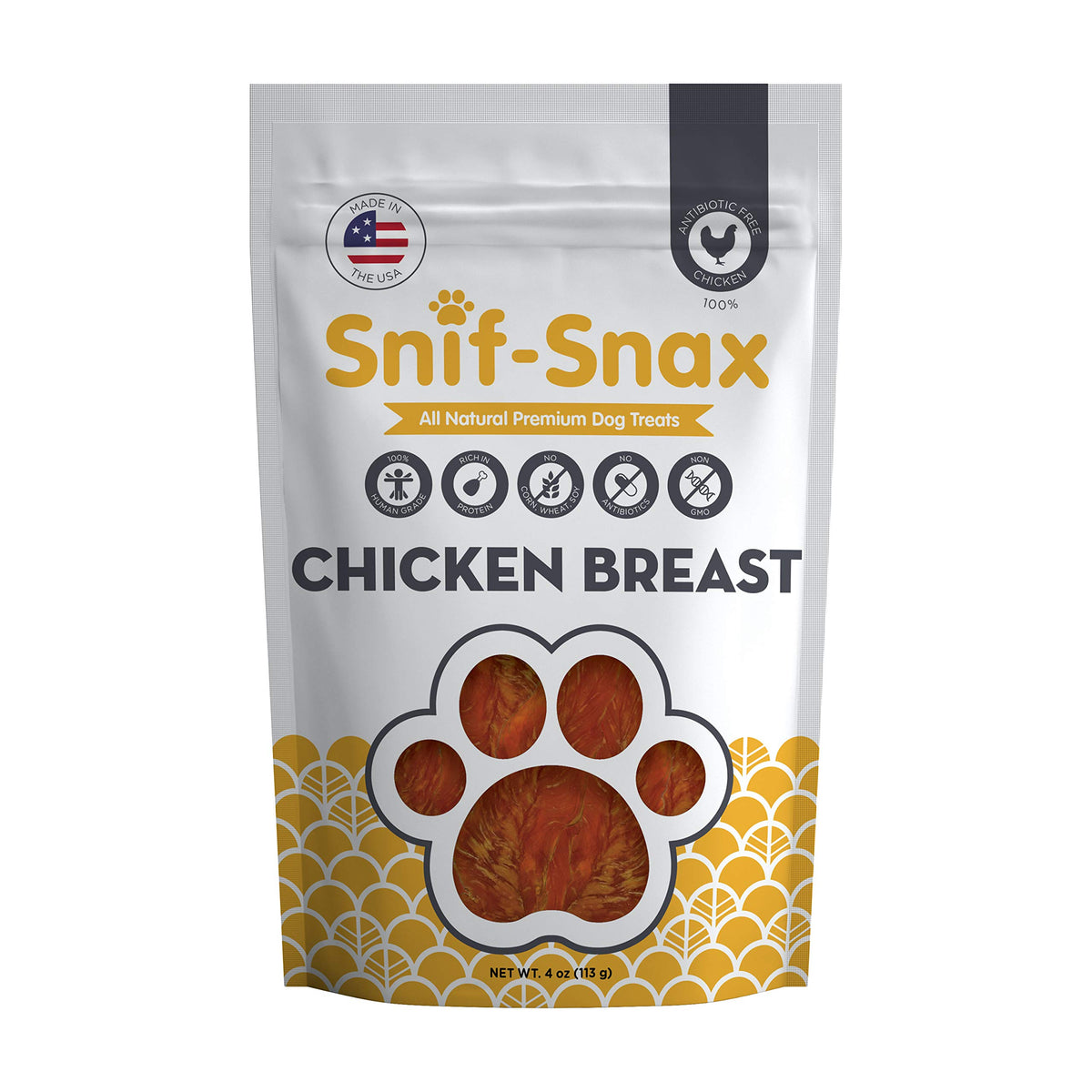 Snif-Snax Human Grade Dog Treats - All-Natural Smoked Chicken Breast, 4 oz