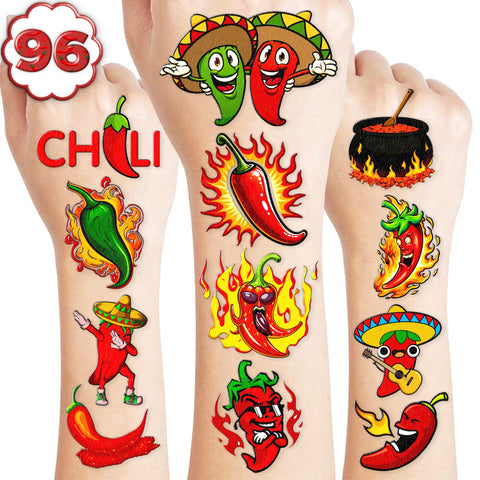 106 PCS Chili Peppers Birthday Party Decorations Favors Supplies Hot Spicy Mexican Cinco De Mayo Fiesta Red Chili Cook Off Blow Up Food Decor Stickers Temporary Tattoos Gift School Prizes Rewards