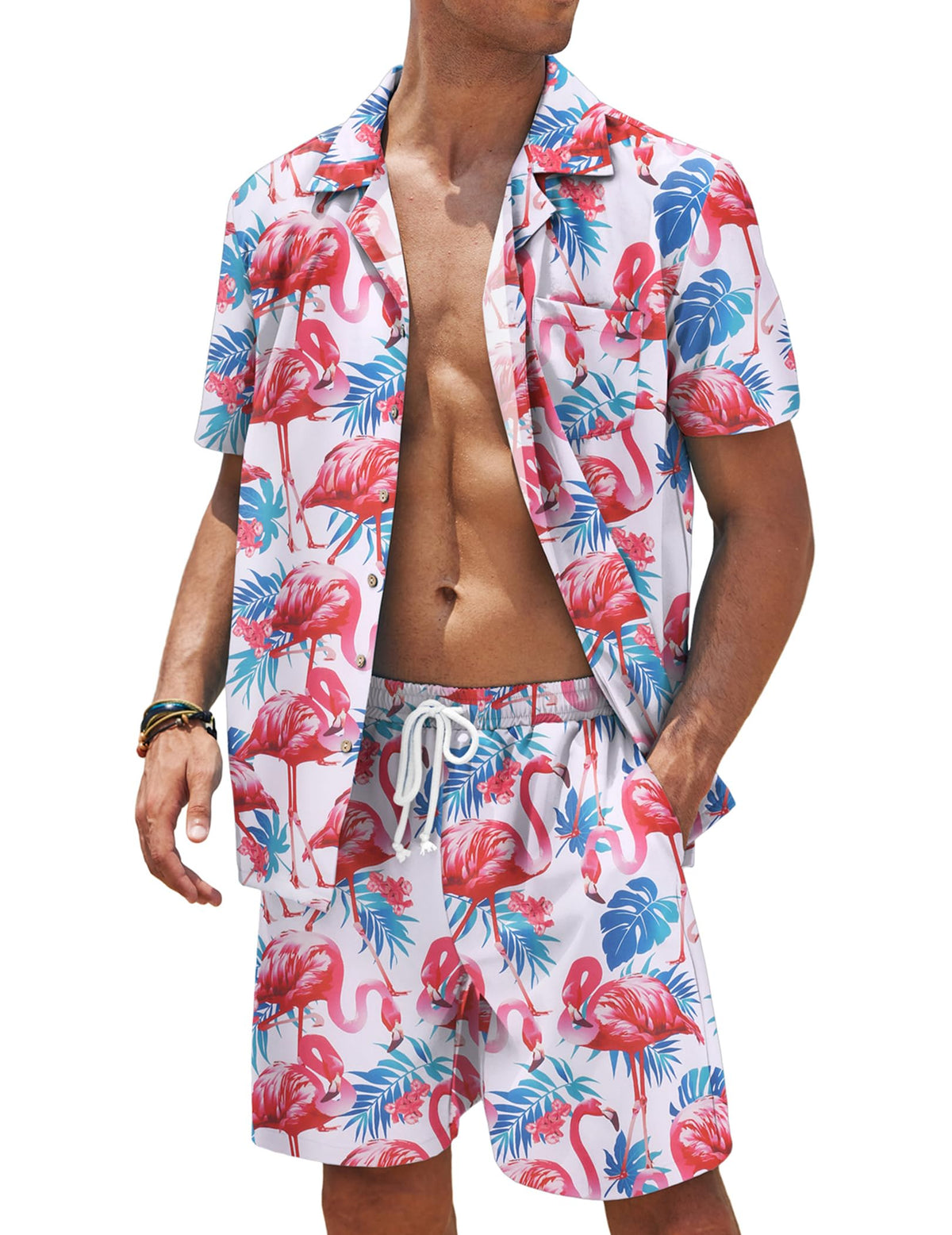 COOFANDY Mens Matching Shirt and Shorts Set Flower Hawaiian Sets Two Piece Summer Outfits