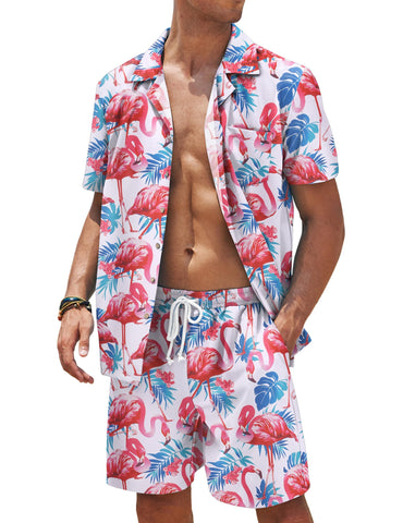 COOFANDY Mens Matching Shirt and Shorts Set Flower Hawaiian Sets Two Piece Summer Outfits