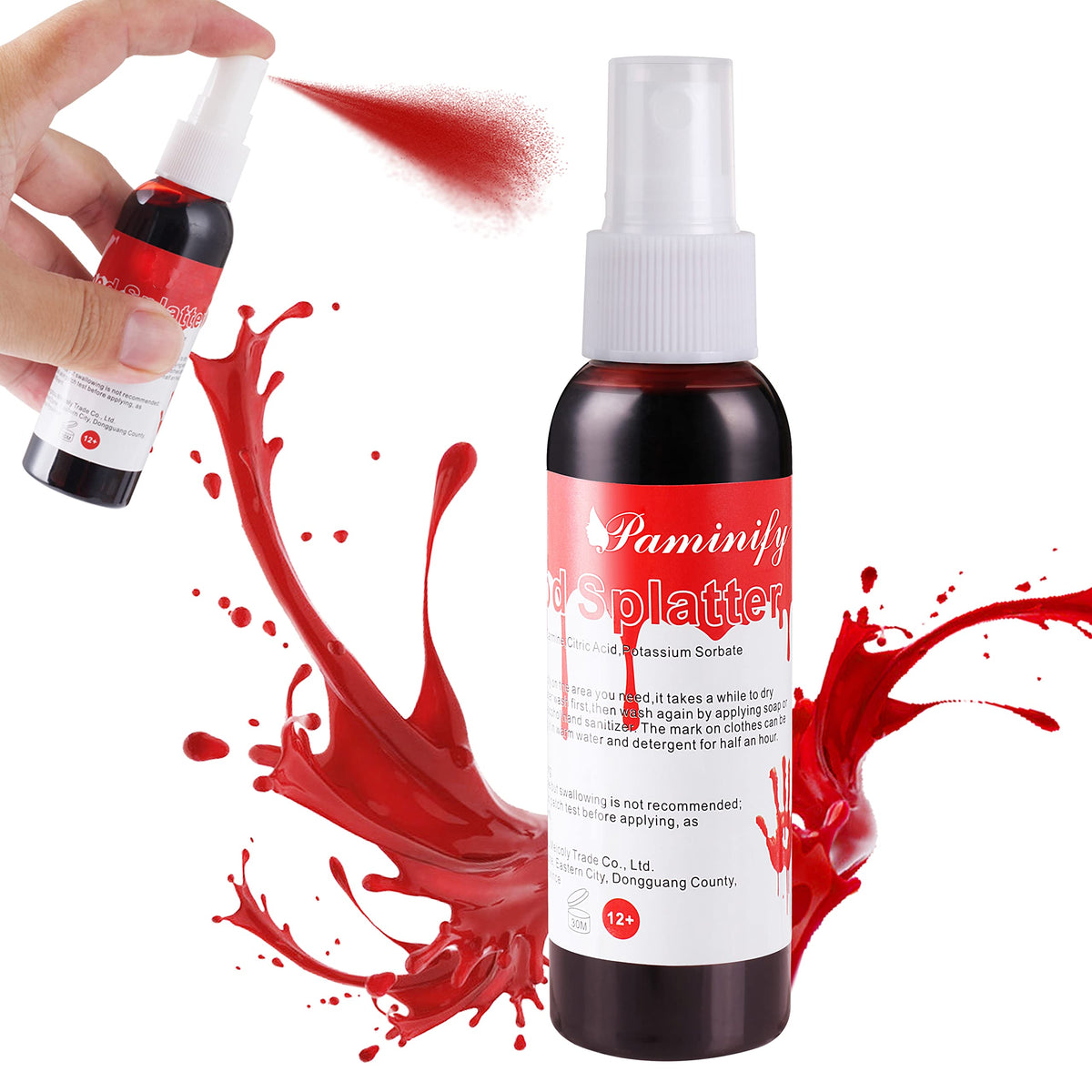 Paminify 2.1oz Fake Blood Spray, Blood Splatter, Halloween Liquid Blood for Clothes, Zombie, Vampire and Monster SFX Makeup & Theater,Dark