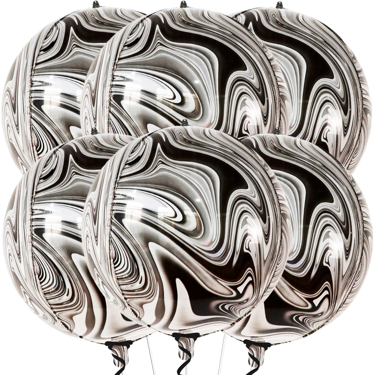 KatchOn, Black and White Marble Balloons - Big 22 Inch, Pack of 6 | Round Black Marble Balloons, Black and White Balloons for Black and White Decorations | Halloween Balloons for Halloween Decorations
