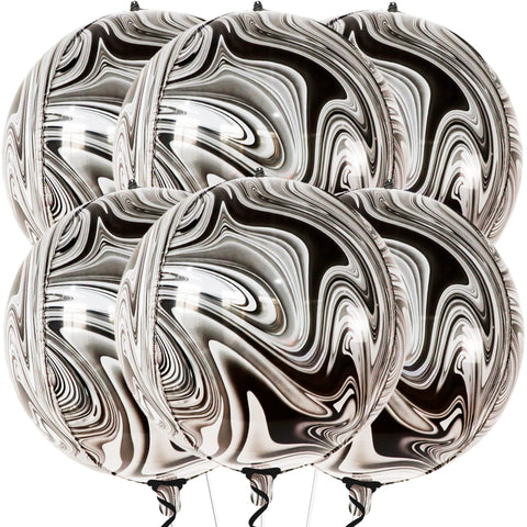 KatchOn, Black and White Marble Balloons - Big 22 Inch, Pack of 6 | Round Black Marble Balloons, Black and White Balloons for Black and White Decorations | Halloween Balloons for Halloween Decorations