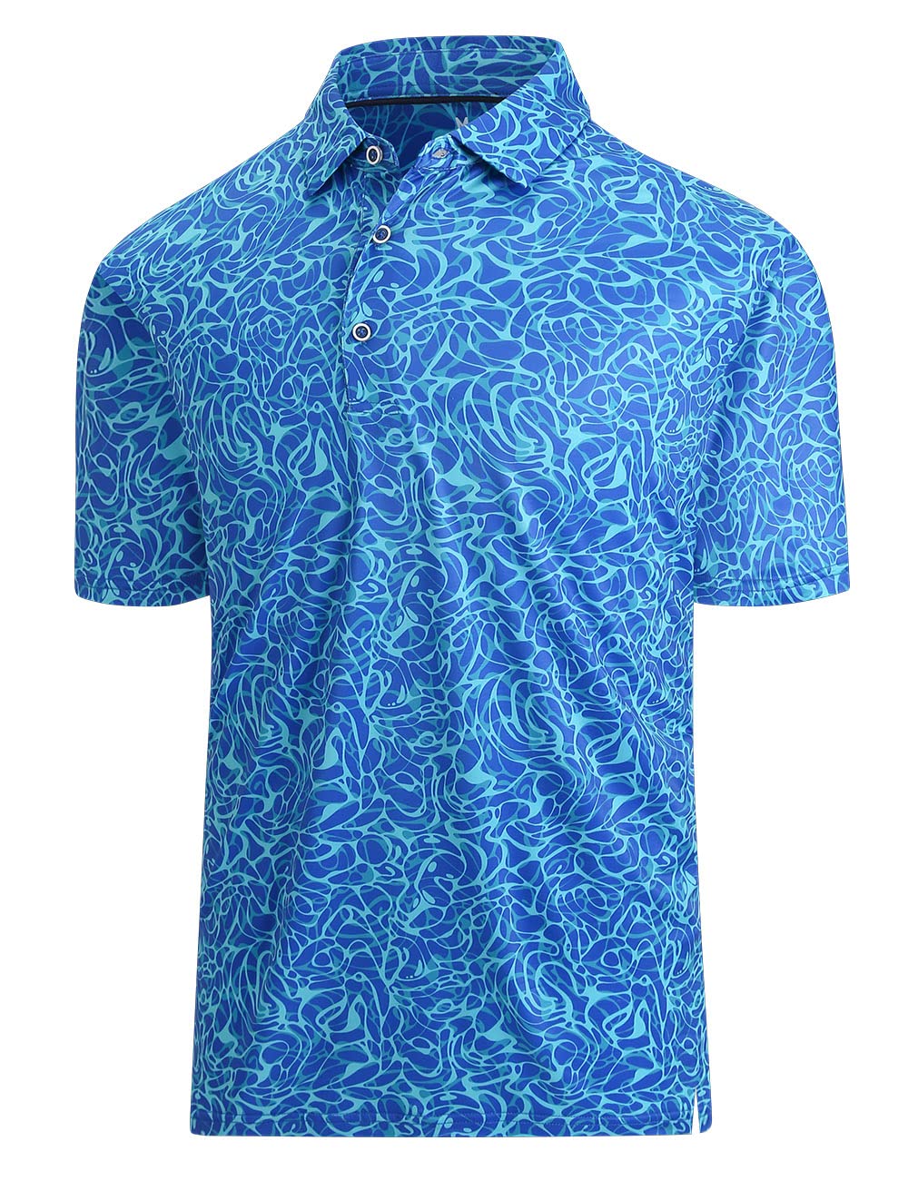 Hodaweisolp Golf Shirts for Men Dry Fit Print Moisture Wicking Performance Short Sleeve Polo Shirt Blue Wave-XL