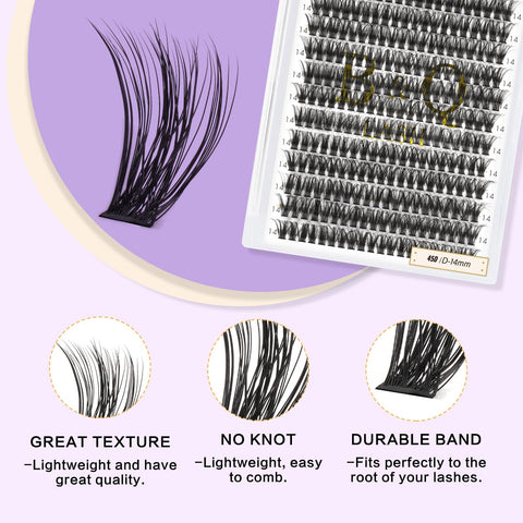Lash Clusters Individual Lashes B&Q Lash 280 PCS Eyelash Clusters False Eyelash 35D 45D Lash Extension Fluffy Natural Cluster Eyelash Extensions DIY Eyelash Extensions at Home (RR280-45D-C-12mm)