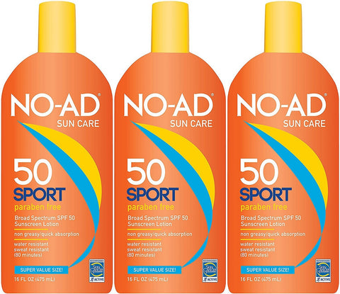 NO-AD Sport Sunscreen Lotion SPF 50 -- 16 fl oz (Pack of 3)