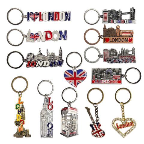 SAJAK London Souvenir Keyrings - Set of 12 Metal Keychains Featuring London Skyline: Big Ben, Red Bus, Telephone Box - British Collectable Keychain Gifts UK Tourist Memorabilia Travel Accessories