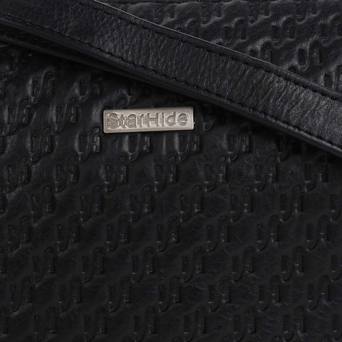 STARHIDE Women's Leather Cross Body Shoulder Bag with Long Adjustable Strap And a Inner RFID Protected Pocket 5630 (Black)