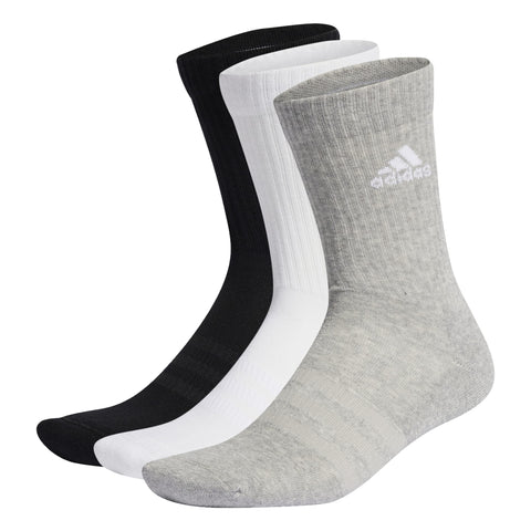 adidas Unisex Cushioned Crew Socks 3 Pairs, Medium Grey Heather / White / Black, 8.5-10