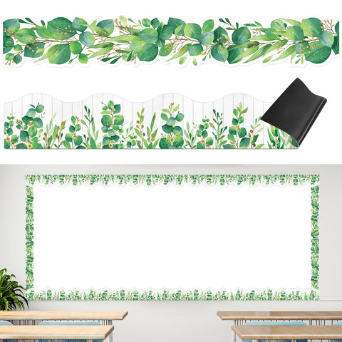Capoda 24 Pcs Magnetic Eucalyptus Borders Greenery Classroom Decorations 11.8 x 2 Inch Plant Bulletin Board Borders Magnet Eucalyptus Garland Borders for Summer Back to School Classroom Decor