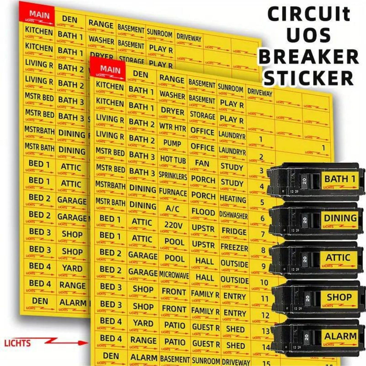 5Pcs Circuit Breaker Box Labels Conspicuous Identification Weatherproof Fuse Box Stickers for Home Office Electrical Panels (Yellow)