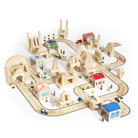 Guidecraft Community and Roadway Essentials Play Set - Kids Learning and Educational Toys