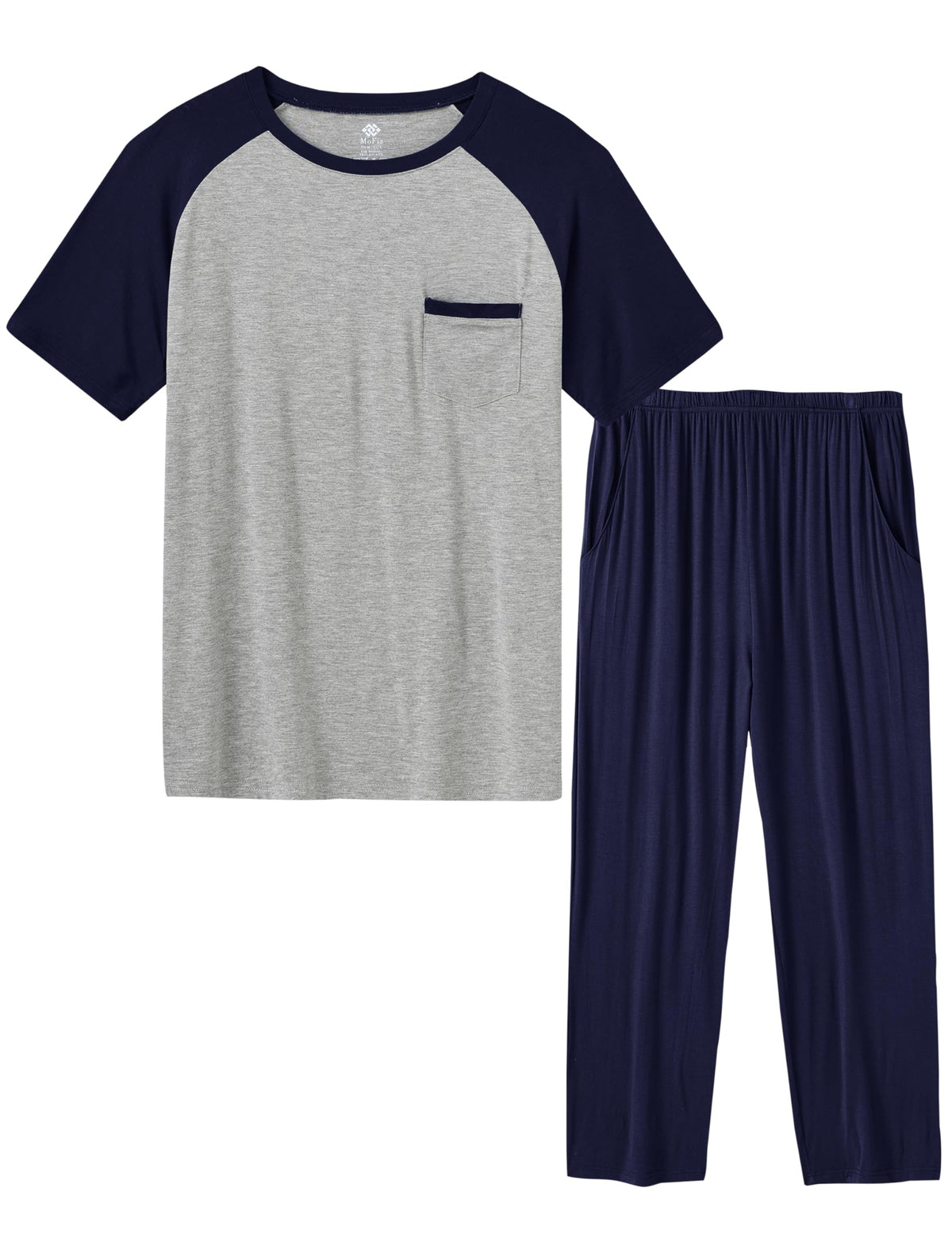 MoFiz Men's Pajamas Set Short Sleeve T-shirts Modal Bottom Pants For Christmas Pijama Sleep Night Suit 2 Piece Pjs Set Comfort (B-Navy Set XL)