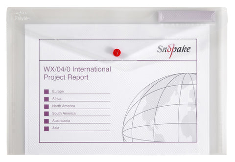 Snopake Foolscap Clear Polyfile [Pack of 5] Popper Wallet with Index Tab and Press Stud Closure [11154X]