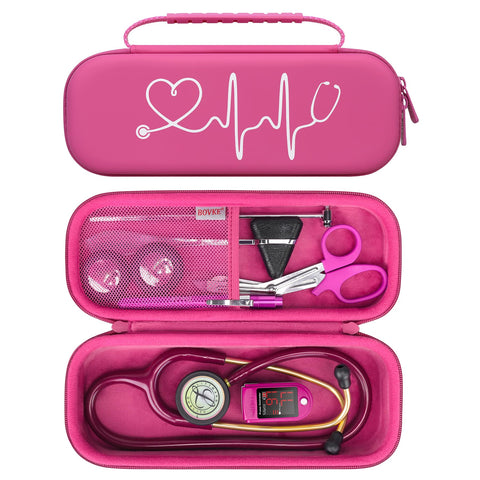 BOVKE Travel Stethoscope Case for 3M Littmann Classic III, Lightweight II S.E, MDF Acoustica Lightweight Stethoscopes, Mesh Pocket for Pen Lights, Medical Scissors and Nurse Accessories, Raspberry