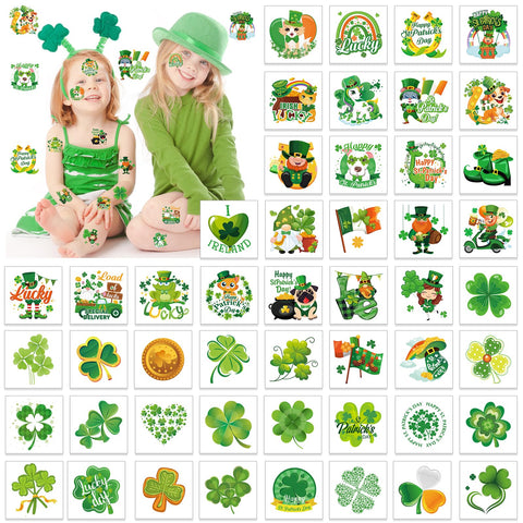 HOWAF 98pcs St Patricks Day Tattoos, 49 styles| St Patrick's Day Shamrock Temporary face stickers, Kiss Me I'm Irish Waterproof Tattoos Face Stickers Waterproof Saint Patricks Day Party accessories