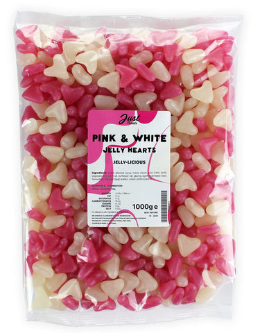 Just Treats Mini Jelly Pink and White Love Hearts (1 Kilo Party Bag)