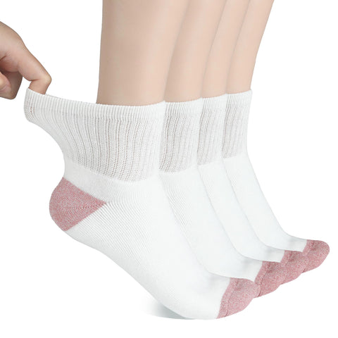 DR + SANTE Diabetic Socks for Women, Loose Ankle Socks Non-Binding Top, Seamless Toe, 4 Pairs, Large 10-13 (red)