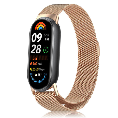 NicMool Strap Compatible with Xiaomi Mi Smart Band 9/Xiaomi Mi Smart Band 8, Metal Mesh with Magnetic Closure, Magnetic Milanese Loop Replacement for Xiaomi Mi Band 9/Xiaomi Mi Band 8 - Rose Gold