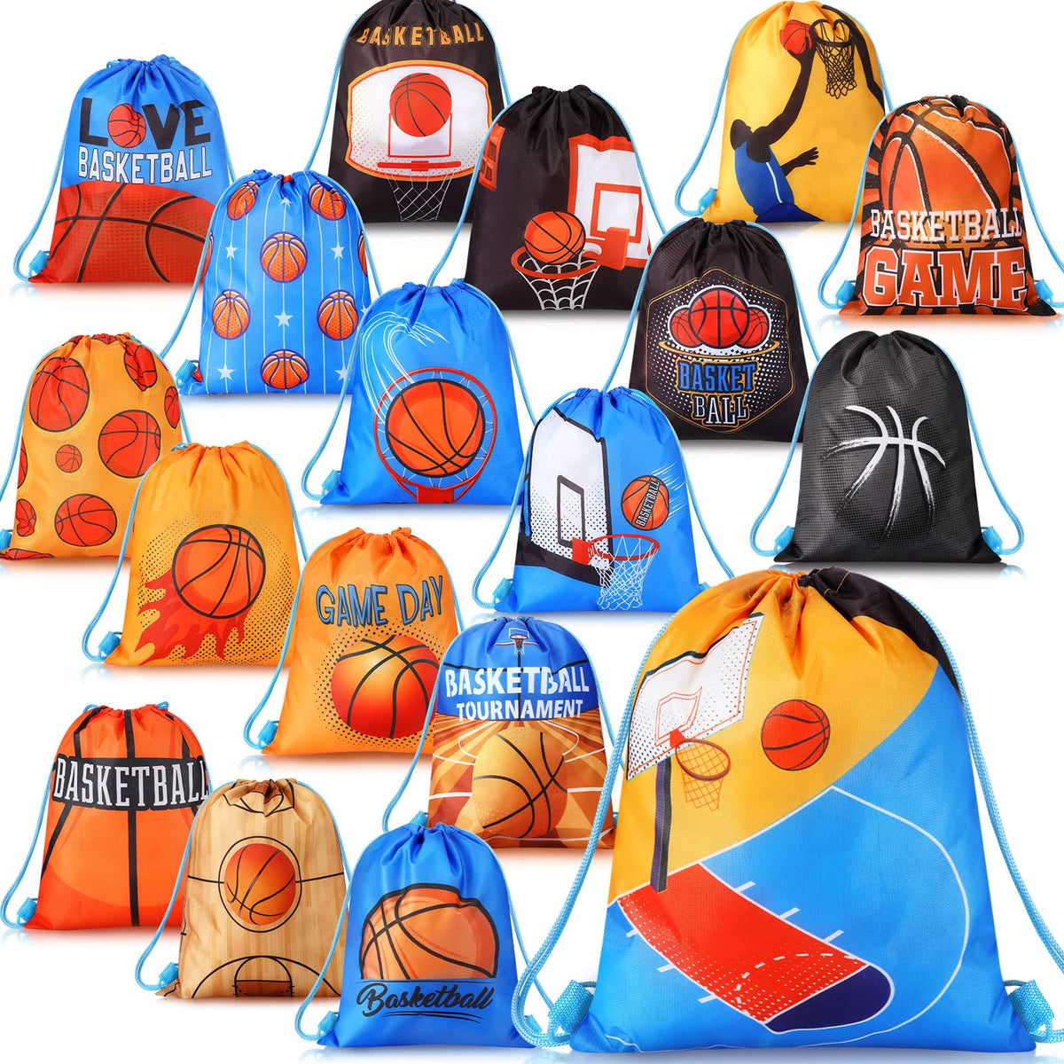 18 Pcs Basketball Party Favor Sports Drawstring Present Bags Travel Basketball Goodie Bags Basketball Gym Gift Bags for Kids (10 x 12 Inch), Multicolor, 10 x 12 Inch